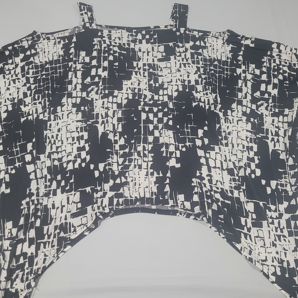 Ariella Black & White Abstract-Grid Cold Shoulder Blouse